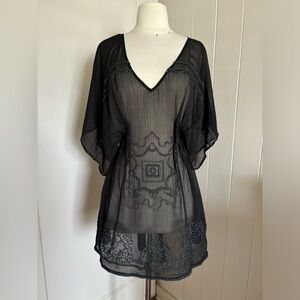 Guess Marciano black embroidered beach cover sheer dress size XS